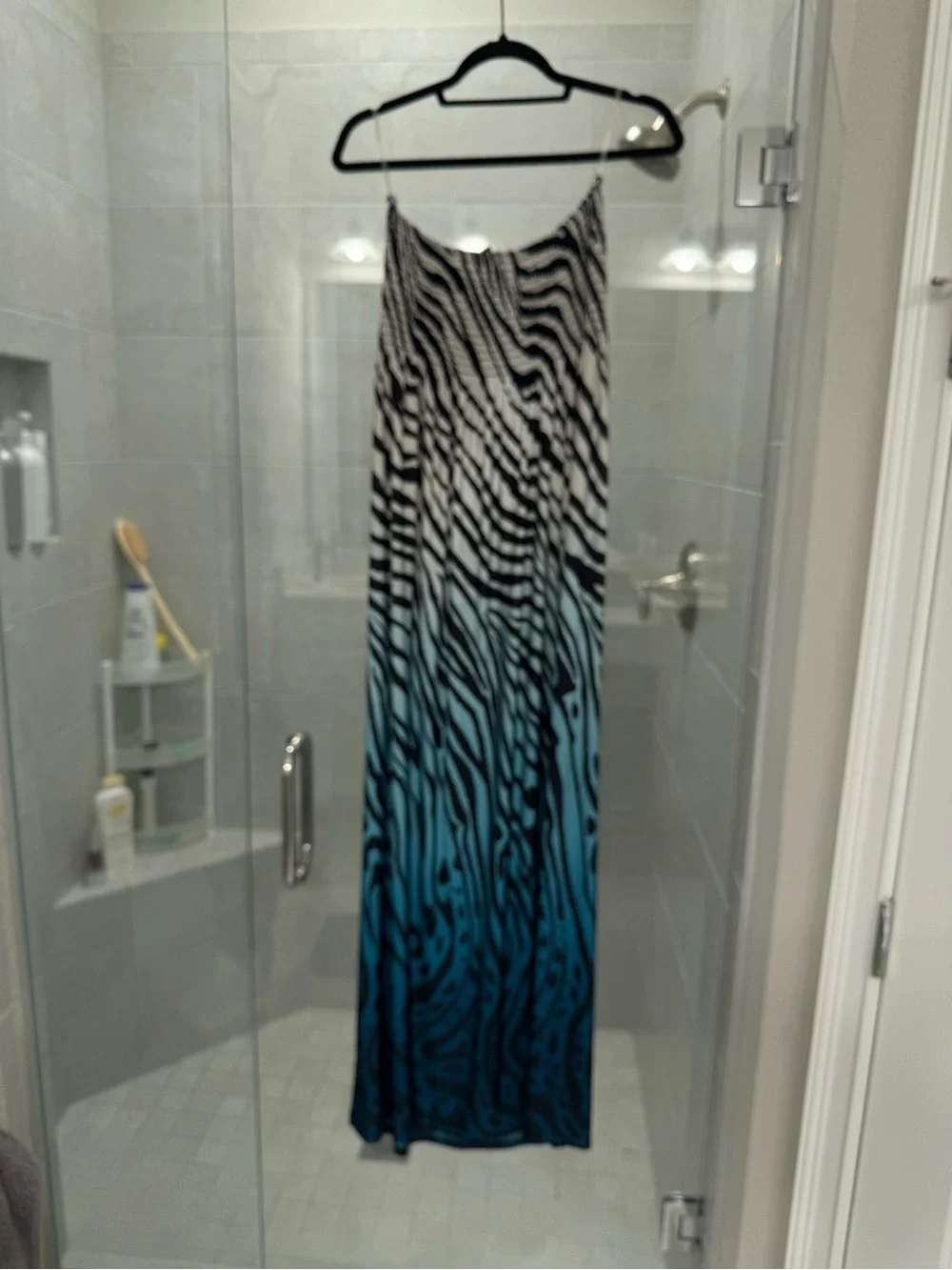 bebe Black and Blue Ombre Zebra Print Shower Curtain